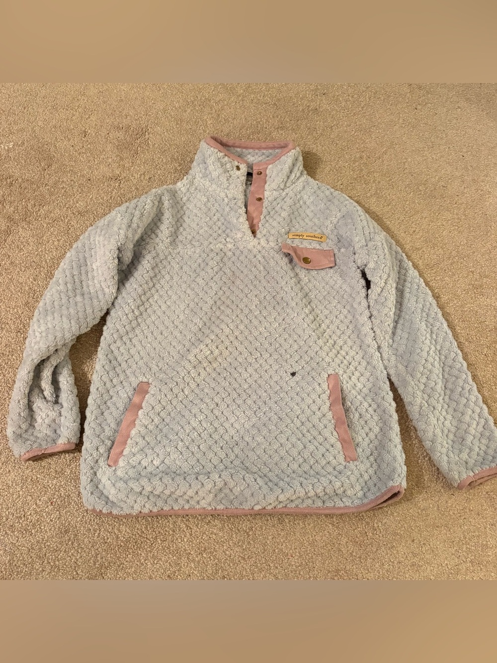 Simply Southern youth large Girls' Plush Pullover Top with Pink Trim - one hole